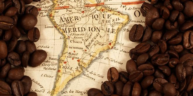 a historic map covered in coffee beans